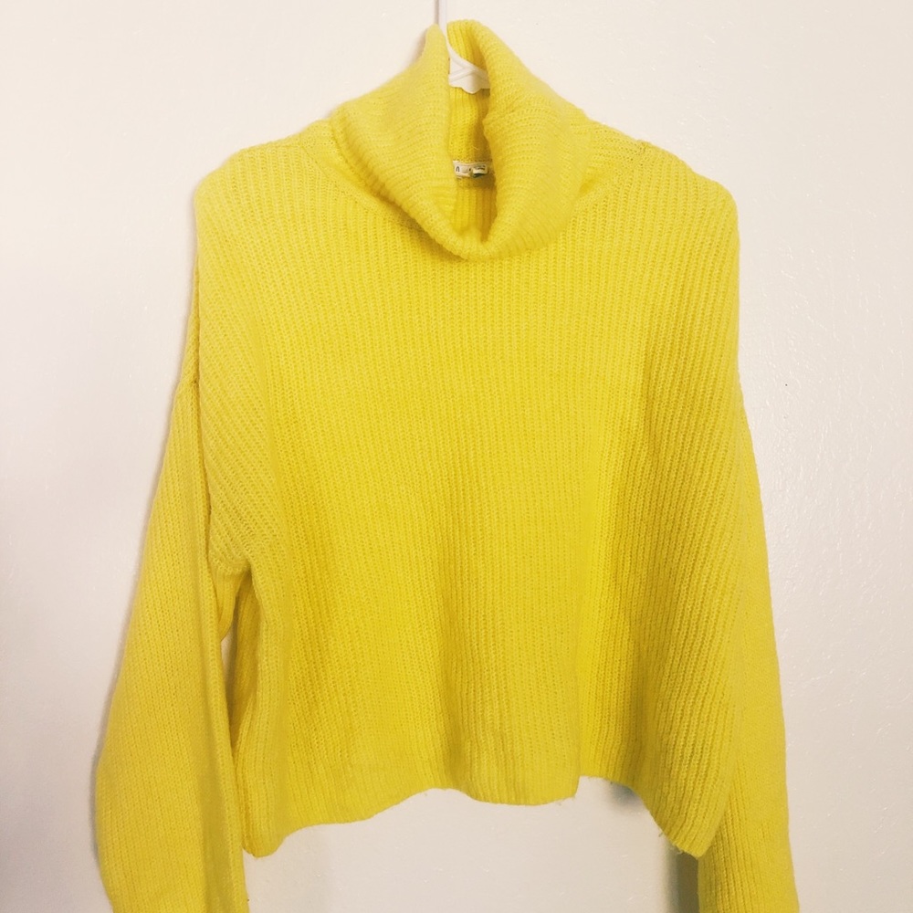 Yellow Turtleneck Crop Sweater